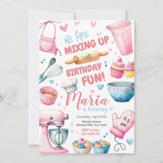 Baking Party Girl Kinder Cooking Birthday Invitati Kaart (Voorkant)
