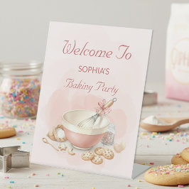 Baking Party Girls Birthday Elegant Bowl & Whisk Reclamebord Met Voetstuk