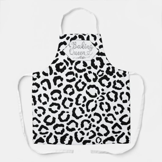 Baking Queen Black White Leopard Cheetah Naam Schort (Voorkant)