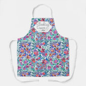 Baking Queen Floral Aardbeien Waterverf Naam Schort (Voorkant)