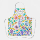 Baking Queen Gele Paarse Waterverf Bloemen Schort (Voorkant)