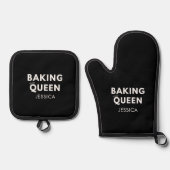Baking Queen Gepersonaliseerde Geschenken Mom Moed Ovenwant & Pannenlap Set (Voorkant)