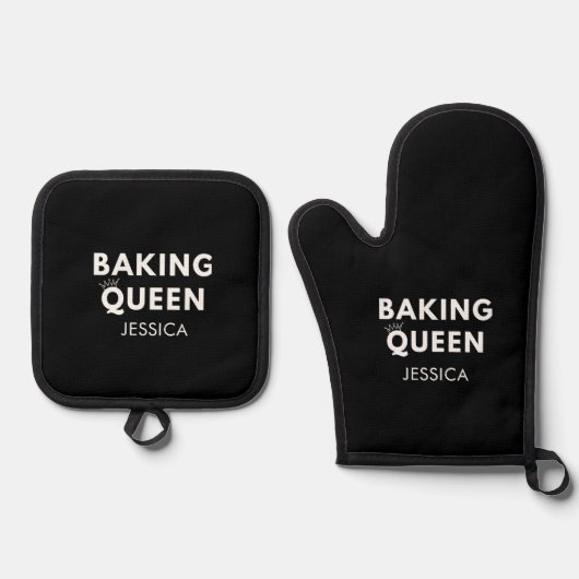 Baking Queen Gepersonaliseerde Geschenken Mom Moed Ovenwant & Pannenlap Set (Voorkant)