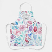Baking Queen Roze Blauw Lente Waterverf Bloemen Schort (Voorkant)