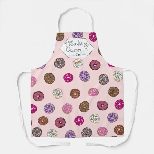 Baking Queen Roze Sprinkle Donuts Waterverf Naam Schort (Voorkant)