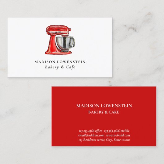 Baking Red Whisk Caterer Pastry Chef Modern Visitekaartje (Voorkant / Achterkant)