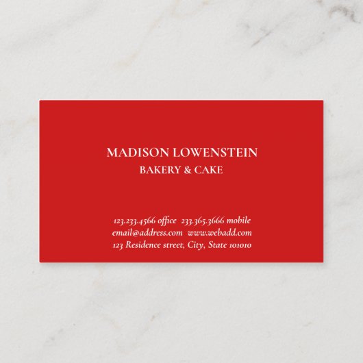 Baking Red Whisk Caterer Pastry Chef Modern Visitekaartje (Achterkant)