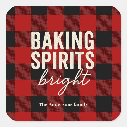 Baking Spirits Bright Buffalo Plaid Christmas Vierkante Sticker (Voorkant)