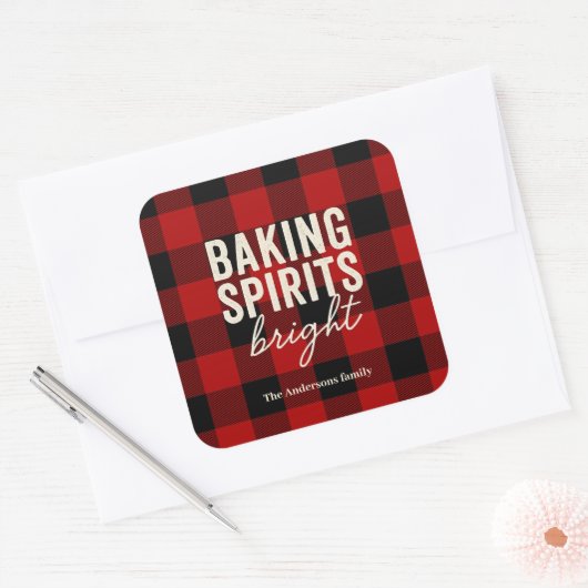 Baking Spirits Bright Buffalo Plaid Christmas Vierkante Sticker (Envelop)