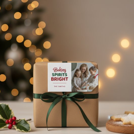 Baking Spirits Bright Christmas Foto Gift Label Cadeaulabel