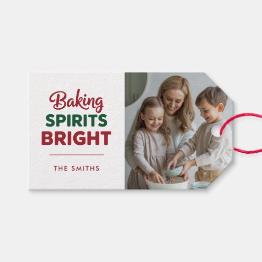 Baking Spirits Bright Christmas Foto Gift Label Cadeaulabel (Voorkant (Horizontaal))