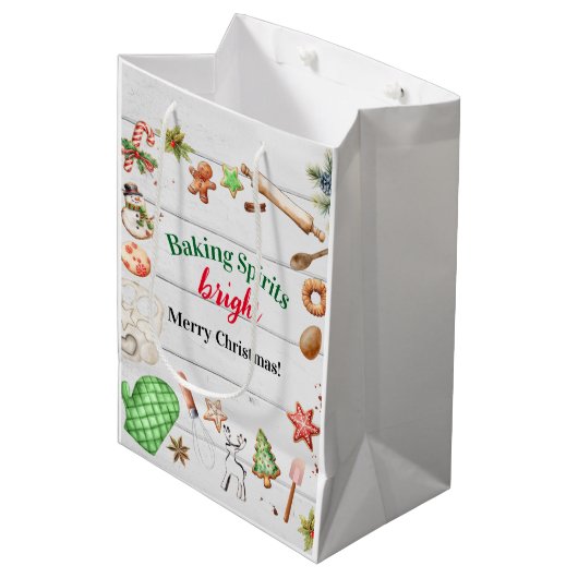 Baking Spirits Bright Christmas Holiday Party Medium Cadeauzakje (Voorkant Gekanteld)