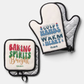 Baking Spirits Bright & Cold Hands Warm Heart Xmas Ovenwant & Pannenlap Set (Voorkant / Achterkant)