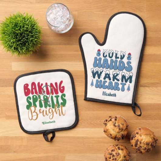 Baking Spirits Bright & Cold Hands Warm Heart Xmas Ovenwant & Pannenlap Set (Top down)