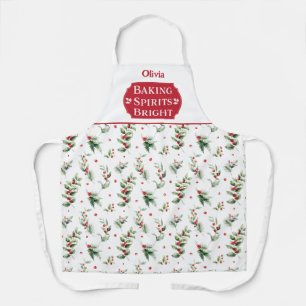 Baking Spirits Bright Floral Monogrammed Kerstmis Schort