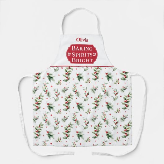 Baking Spirits Bright Floral Monogrammed Kerstmis Schort (Voorkant)