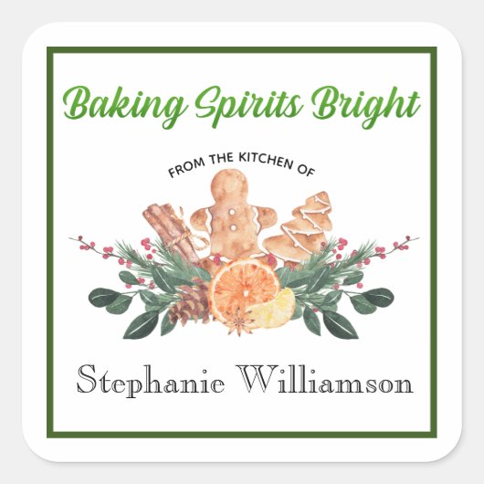 Baking Spirits Bright Food Gift "from Kitchen of" Vierkante Sticker (Voorkant)