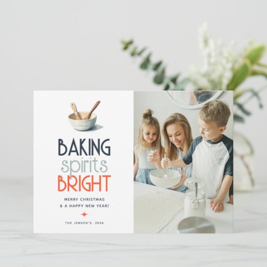 Baking Spirits Bright Foto Kerstkaart (Staand voorkant)