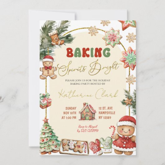 Baking Spirits Bright Gingerbread Holiday Party Kaart (Voorkant)