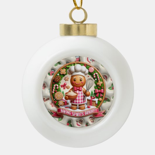 Baking Spirits Bright Gingerbread Man Kerstmis Keramische Bal Ornament (Voorkant)
