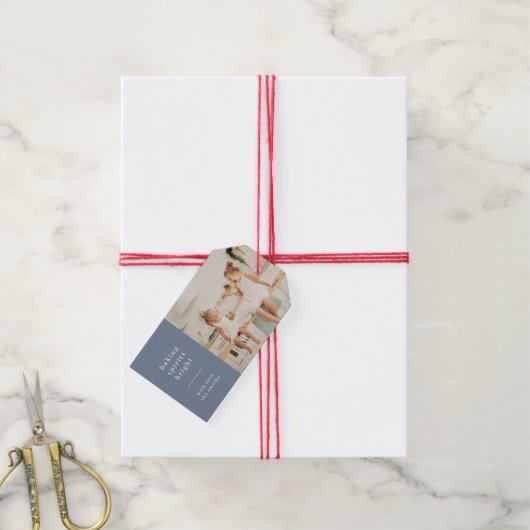 Baking Spirits Bright | Kinder foto van Blue Grey  Cadeaulabel (Met Touw)