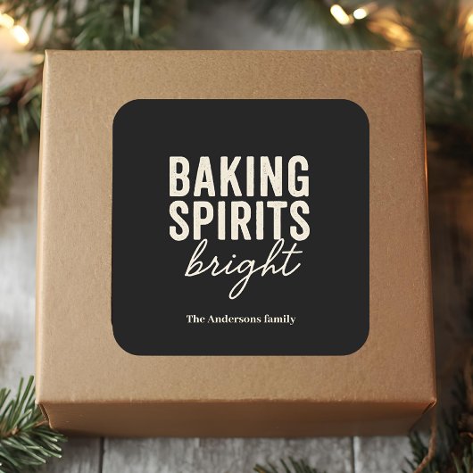 Baking Spirits Bright | Moderne Zwarte Kerst  Vierkante Sticker