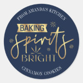 Baking Spirits Bright Navy & Gold Christmas Cookie Ronde Sticker (Voorkant)
