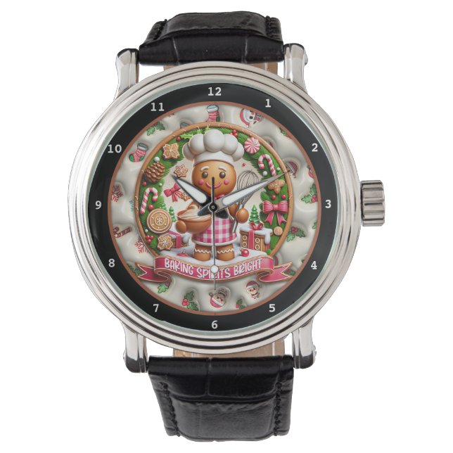 "Baking Spirits Bright" Ontbijtkoek Horloge (Voorkant)