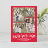 Baking Spirits Bright Red 4 Photo Collage Feestdagenkaart (Staand voorkant)