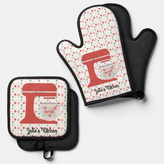 Baking Spirits Bright Retro Mixer Ovenwant & Pannenlap Set (Voorkant / Achterkant)