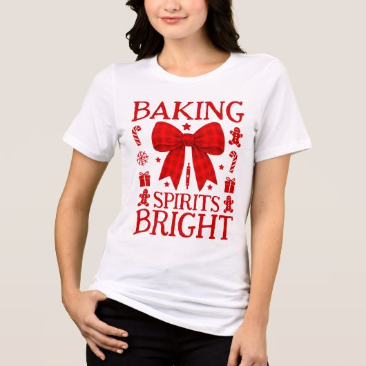 Baking Spirits Bright Rode Gingham Strik Kerstmis Tri-Blend Shirt (Voorkant)
