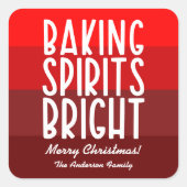 Baking Spirits Helder Rood Gestreepte Kerst Vierkante Sticker (Voorkant)