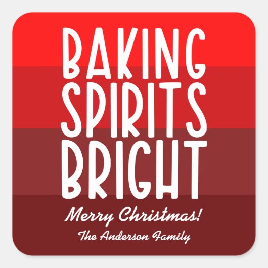 Baking Spirits Helder Rood Gestreepte Kerst Vierkante Sticker (Voorkant)