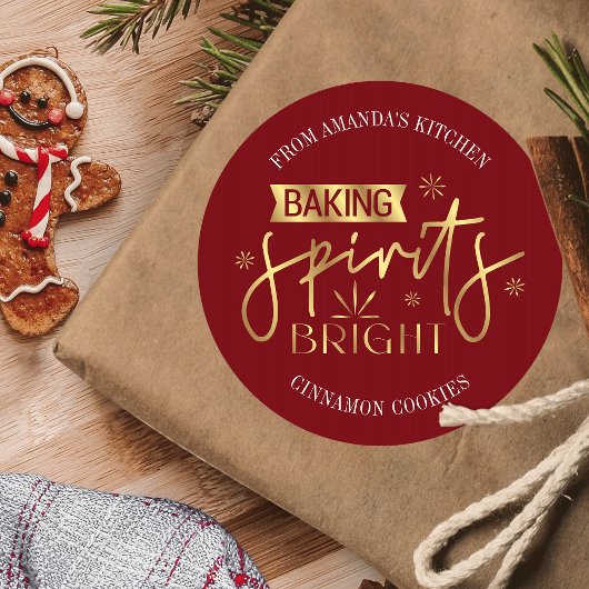 Baking Spirits Helder Rood & Goud Kerstbakken Ronde Sticker