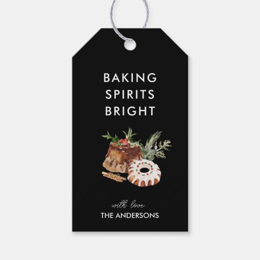 Baking Spirits Helder Zwart Kerstkoekje Cadeaulabel (Voorkant)