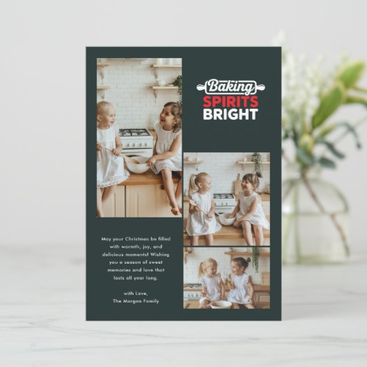 Baking Spirits Heldere Diepgroene Kerst Kaart (Staand voorkant)