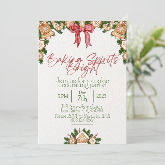 Baking spirits heldere kerst cookie uitnodiging (Staand voorkant)