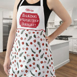 Baking Spirits Heldere Monogrammed Kerstmis Schort<br><div class="desc">Baking Spirits Bright Monogrammed Christmas Schort. Feestelijke vakantie bloemmotief om de keuken op te fleuren dit vakantieseizoen. Perfect voor vakantiekoken,  bakken en decoreren van feestjes. Draag tijdens het bakken van uw favoriete vakantiebaktraktaties. Modern logo-stijl ontwerp met jouw naam. Geweldig als cadeau voor je favoriete bakker.</div>