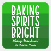 Baking Spirits Heldergroene Gestreepte Kerst Vierkante Sticker (Voorkant)