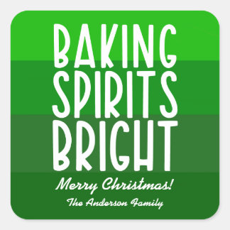 Baking Spirits Heldergroene Gestreepte Kerst Vierkante Sticker