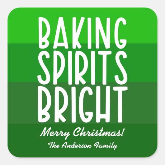Baking Spirits Heldergroene Gestreepte Kerst Vierkante Sticker (Voorkant)
