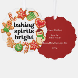Baking-spirits met heldere kerstkoekjes Labels Ornament Kaart