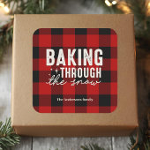 Baking Through the Snow Buffalo Plaid Christmas Vierkante Sticker
