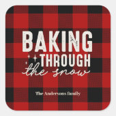 Baking Through the Snow Buffalo Plaid Christmas Vierkante Sticker (Voorkant)