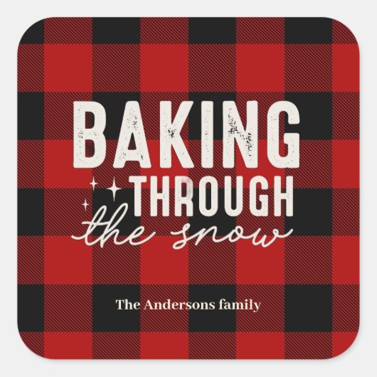 Baking Through the Snow Buffalo Plaid Christmas Vierkante Sticker (Voorkant)