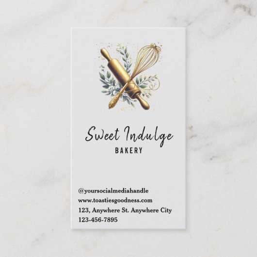 Baking Utensil QR Code Grijs Goud Bakkerij Visitekaartje (Voorkant)