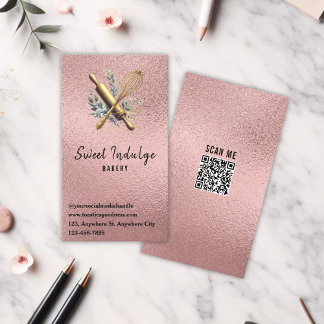 Baking Utensil QR Code Roos Gouden Glitter Bakkeri Visitekaartje
