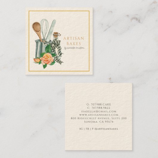 Baking Utensils Bakery Baker Vierkante Visitekaartje (Voorkant / Achterkant)