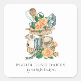 Baking Utensils Bakery Baker Watercolor Vierkante Sticker