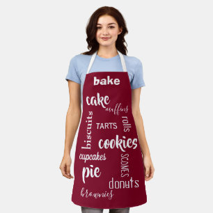 Baking Words Burgundy Kitchen Apron Schort